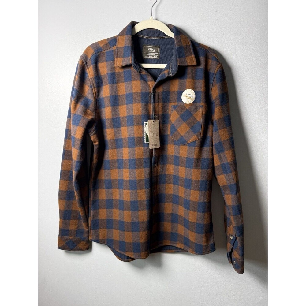 Nomad Men’s Medium  Lined Thermal Flannel Shirt Orange Blue Buffalo Check NWT